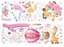 HM71009 Wall Stickers Baby Kids Room Bedroom Background Home Decor Nursery Decals Decoration Cute Animals Sticker