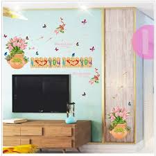 HM71004 Jaamso Royals Multicolor Vinyl Tulip Fence Butterfly Design Decorative Wall Sticker