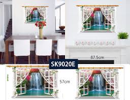SK9020E 3D Wall stickers Waterfall Window Plant Landscape Home Decoration DIY Vinyl Decal Movie Mural Art