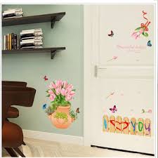 HM71004 Jaamso Royals Multicolor Vinyl Tulip Fence Butterfly Design Decorative Wall Sticker