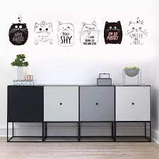 Cute Cat Wall Stickers Fashion Home Decor 6 Pcs Cats Black White Cats Wallpapers DIY Kids Room Decoration jm7338