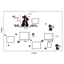 Ay7134 Cat Wall Stickers Cartoon Love Cat Photo Frame