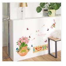 HM71004 Jaamso Royals Multicolor Vinyl Tulip Fence Butterfly Design Decorative Wall Sticker