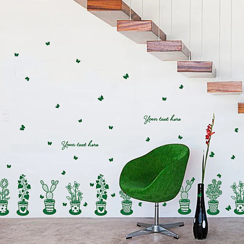 Sks6022Potted Plants Wall Stickers Office Door Window Home Living Room Decor Removable Vinyl Wall Decals Art Murals Wallpapers