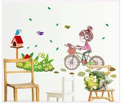 ren Empower Multicolor A Little Charming Girl Riding on Her Bike Large Wall Sticker Ay7085