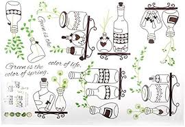 Bottle Plant Print Kitchen Restaurant Removable Wall Sticker Brown Green Ay7254