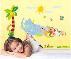 beautybuy Baby Boy's Elephant Birds Coconut Tree Monkey Flower Animals Wall Decal Ay9161