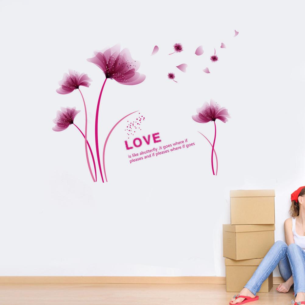 Purple Romantic Blooming Flowers Decorative Wall Stickers