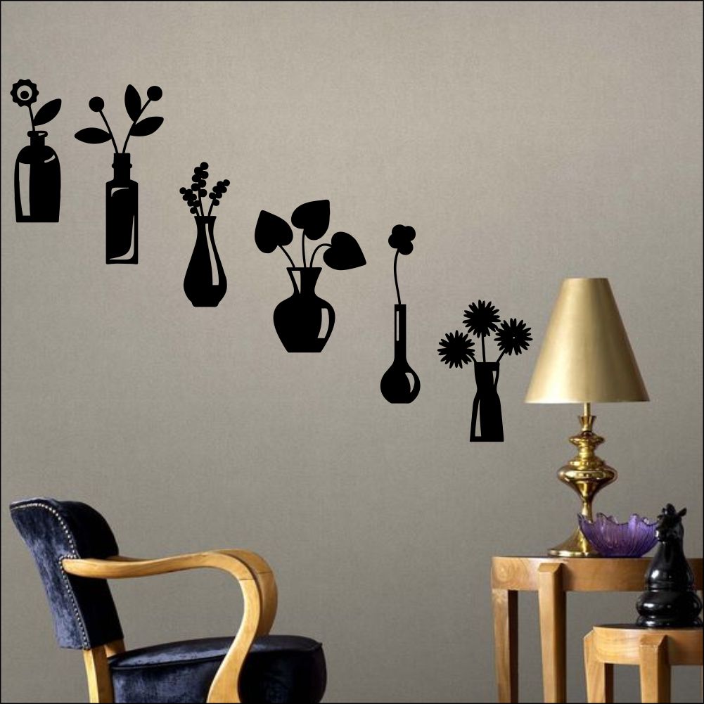 SET OF 6 Flowerpots Wall Sticker ,12 inches Wall Decor, Home Decor, Amozing Wall Sticker For Your House