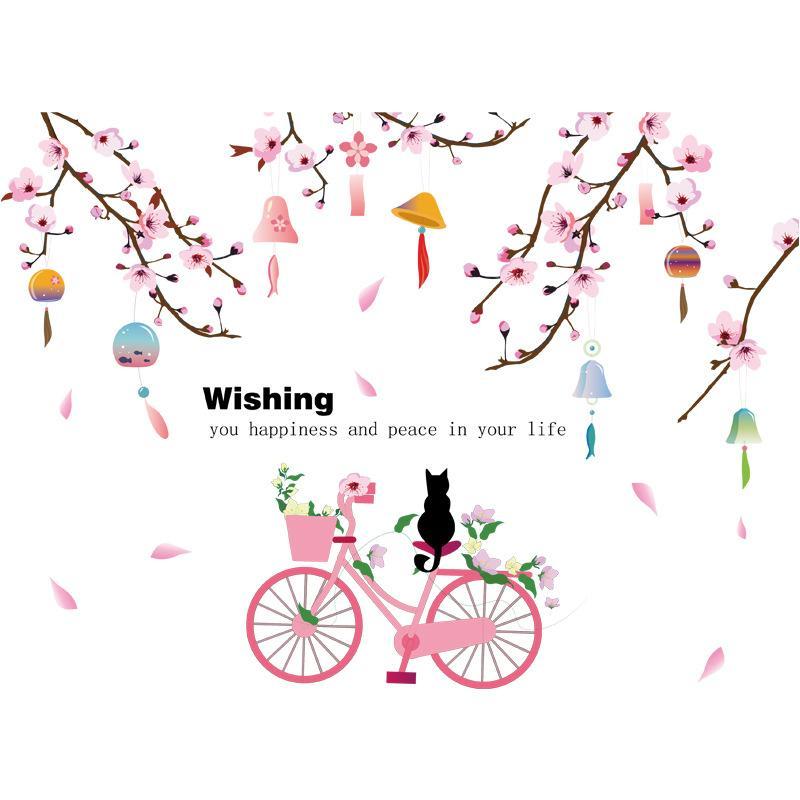 SK9357 Peach Flower Bicycle Wall Sticker - Multi
