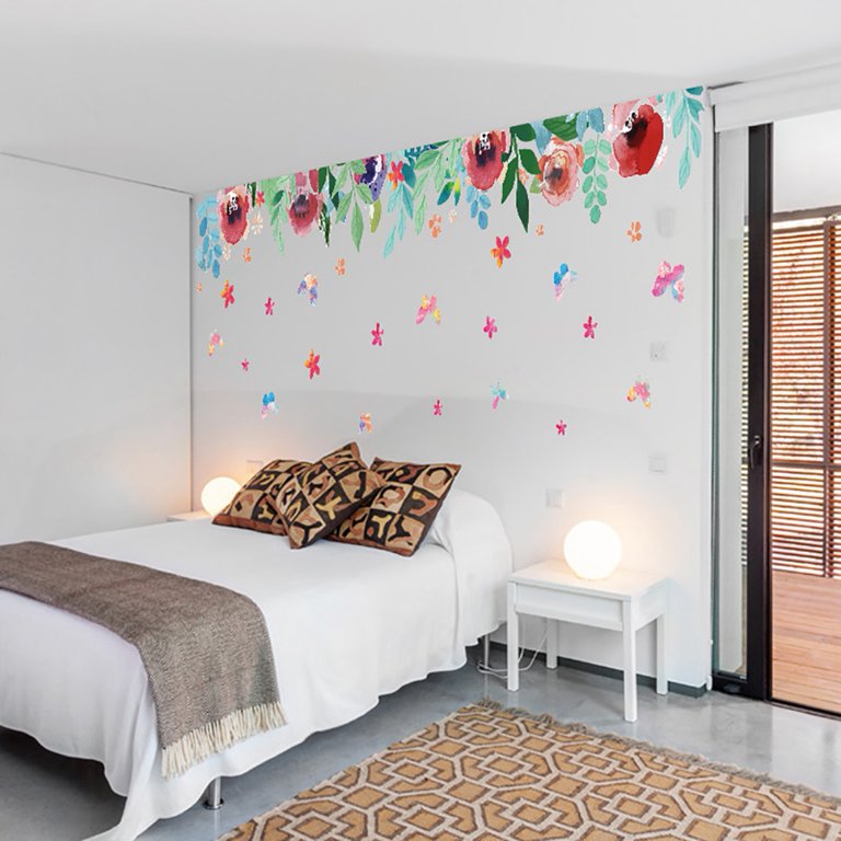 Green leaves flower pattern sticker living room bedroom backdrop decorative wall decal (XH7212)