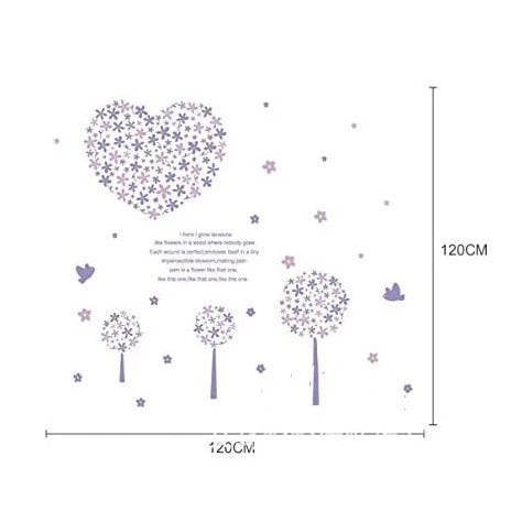 Lavender Flower Wall Sticker Dinding Motif Love Purple heart decal Size:60x90 Lm8007
