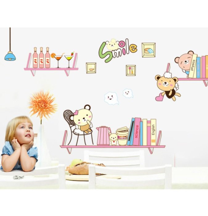 Ay7061 Wall Sticker Shelves Kids Room Decal Nursery Home Decor Removable Wall Poster PVC Wallpaper