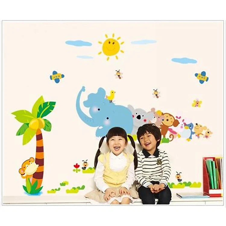 Baby monkey elephant wall decal for kids AY7261