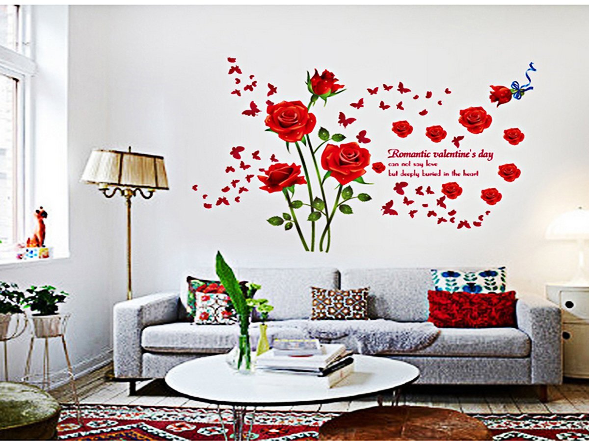 Decal wallpaper red rose sk9195