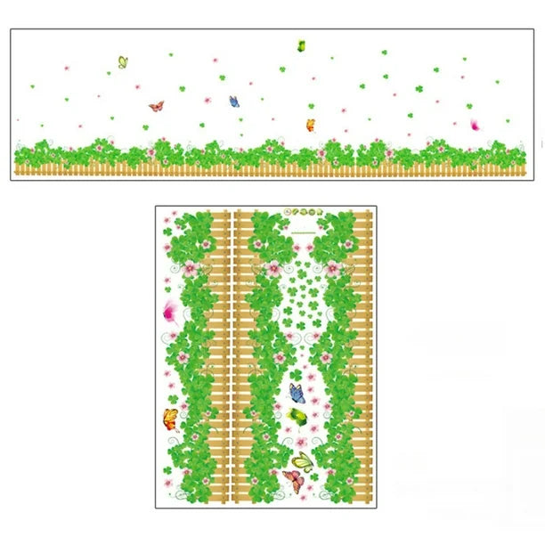 Dnven (Large 79x 22) Green Clovers Green Grasses with Butterflies Border Decals Baseboard Stickerc Ay7056s Stripe Wall Decals