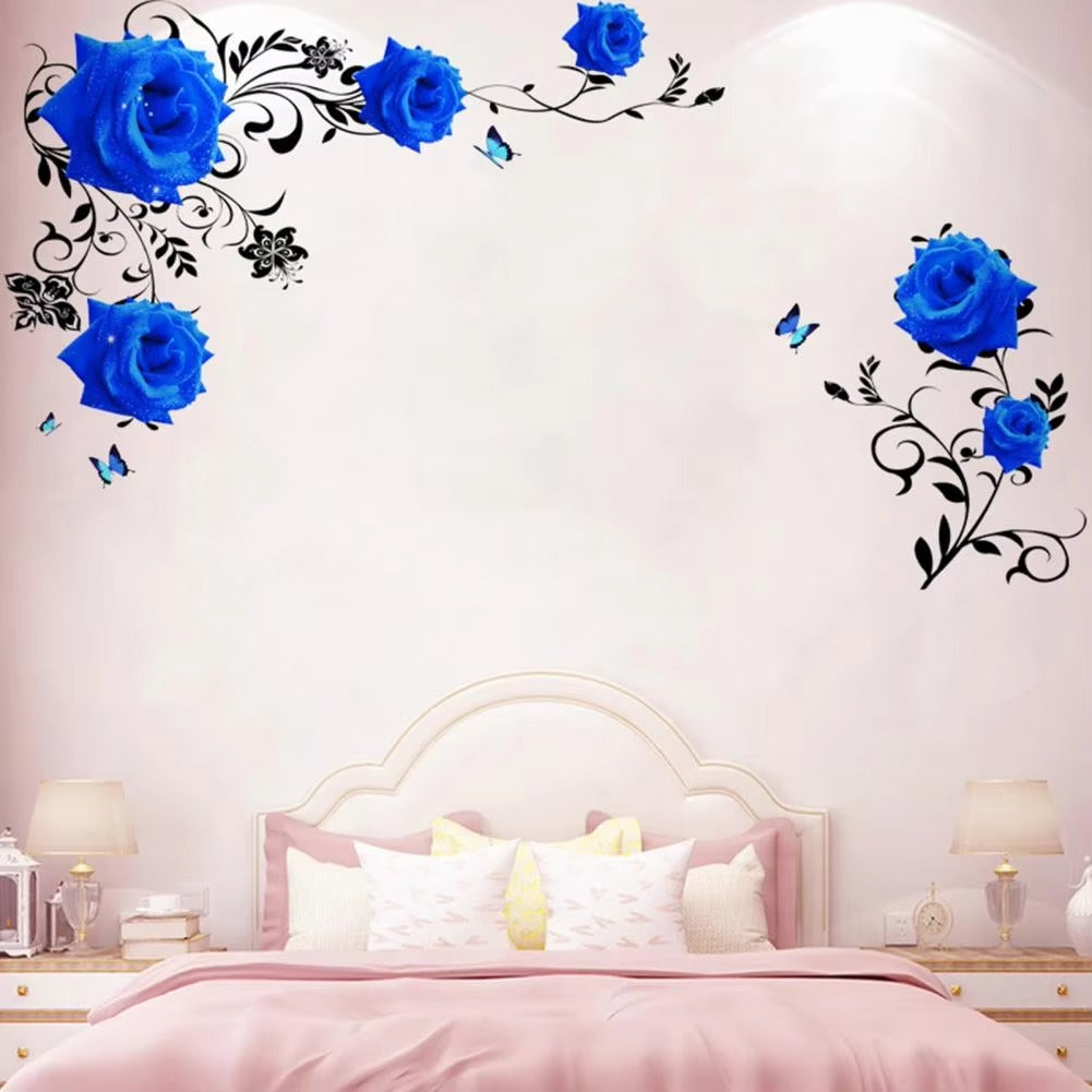 Mural Rose Vine Blue Large Lotus Wall Sticker Flower Room Decoration Aesthetic For Teens Living Room Tv Wall Bedroom Home Office Wallstickers Gs8823a Size: 60x90cm