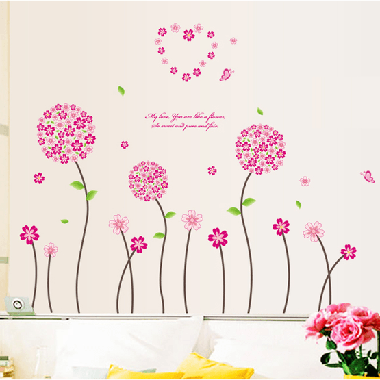 Oren Empower Charming Pink Flower Large Wall Stickers (Finished Size on Wall - 150(w) x 50(h) cm)