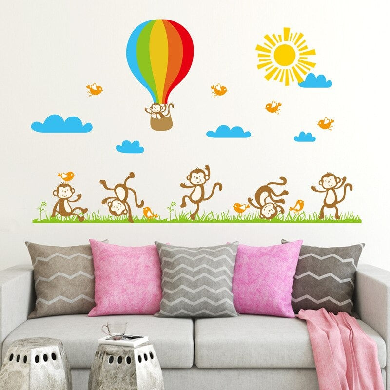 jm7121Monkey Balloon Wall Stickers Cartoon Wall Stickers House Decoration