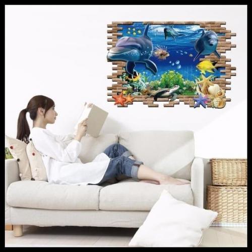 WALL STICKER XL8120 3D BRICK DOLPHIN 60X90 WALSTICKER WALLSTICKER