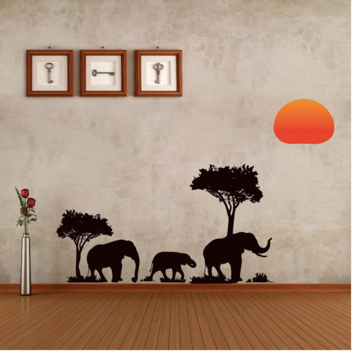 Elephants Family Tree Forest Sun Newest Creative Home Decal Wall Stickers