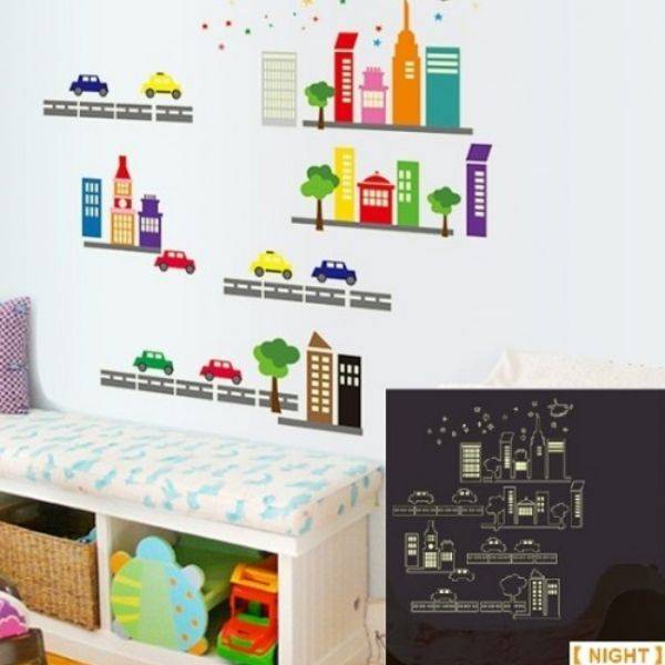 Glow In The Dark Cartoon City Wall Sticker-TYABQ9608