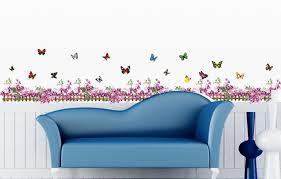 XY8068 Unique vinyl wall stickers for rooms, murals, decals, tattoos, transfers for skirting boards with delicate butterflies and purple flowers designs by VAGA