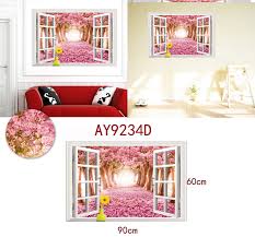 AY9234D cherry tree avenue 3d fake windows landscape green pvc wall sticker Removable wall stickers home decor wall decor