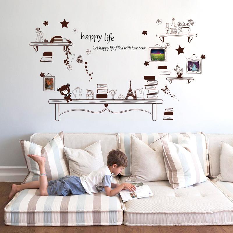 sk9031 Just For You Cartoon Desk Photo Frame Kids Bedroom Wall Sticker Cute Bear And Stars DIY Quote Happy Life Art Decal
