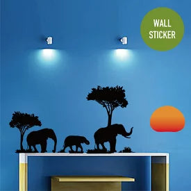 Elephants Family Tree Forest Sun Newest Creative Home Decal Wall Stickers