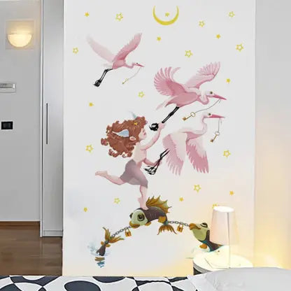 quire 65 cm Wall Stickers Cartoon Fish Cupid Flamingo Moon Kids Room Door Decor Self Adhesive Sticker (Pack of 1)
