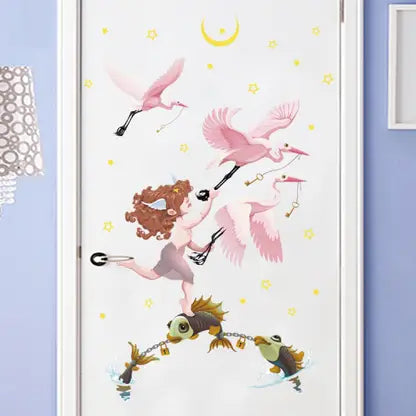 quire 65 cm Wall Stickers Cartoon Fish Cupid Flamingo Moon Kids Room Door Decor Self Adhesive Sticker (Pack of 1)
