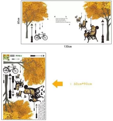 Park Roadside Tree, Chair, Street Lamp Decoration Stickers DF5073size60x90