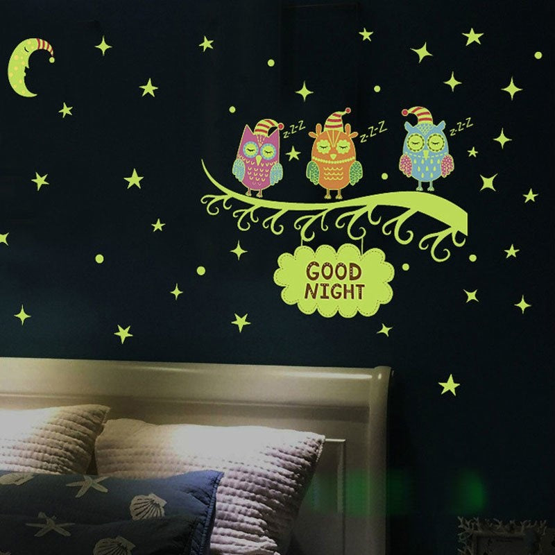 Wall sticker owl on branch glow in the dark children's room Hm 31006