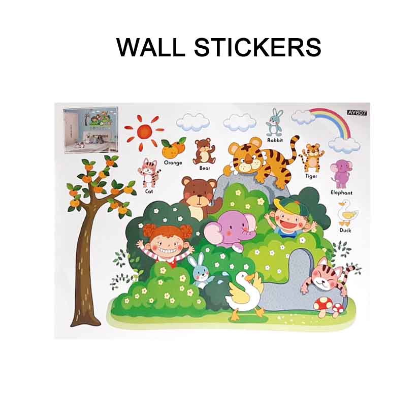 JAAMSO Royals Combo Pack of 2 Style Wall Sticker | Tiger Bear Cat Cartoon Design (60 CM X 45 CM) | Winnie The Pooh Design (70 CM X 50 CM) | Vinyl Home Décor Wall Sticker
