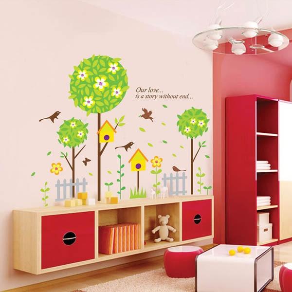 Wall stickers Pop illustration Birds and birdhouses Interior wall decor Scandinavian style DIY Removable