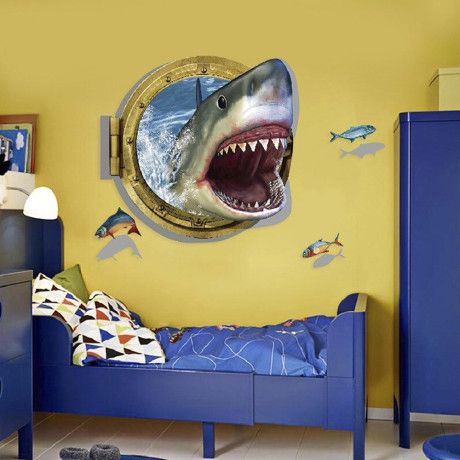 Shark Porthole Wall Decal Sticker Mural Poster Print Art Kids Bedroom Home Decor HD37