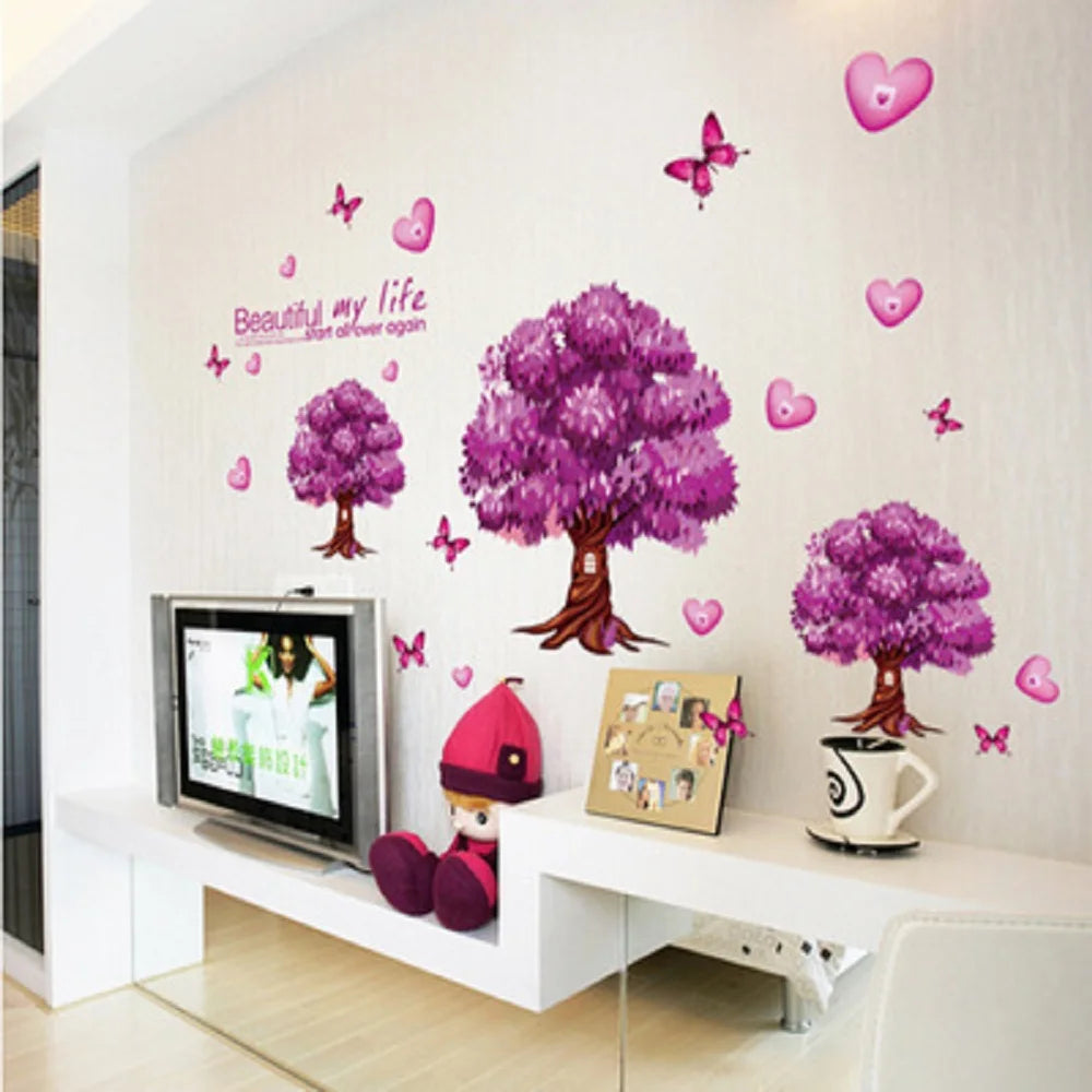 purple tree love butterfly Flower Wall Sticker for TV sofa kindergarten living room Bedroom Home Decor wedding decoration AY9228 - AliExpress 15