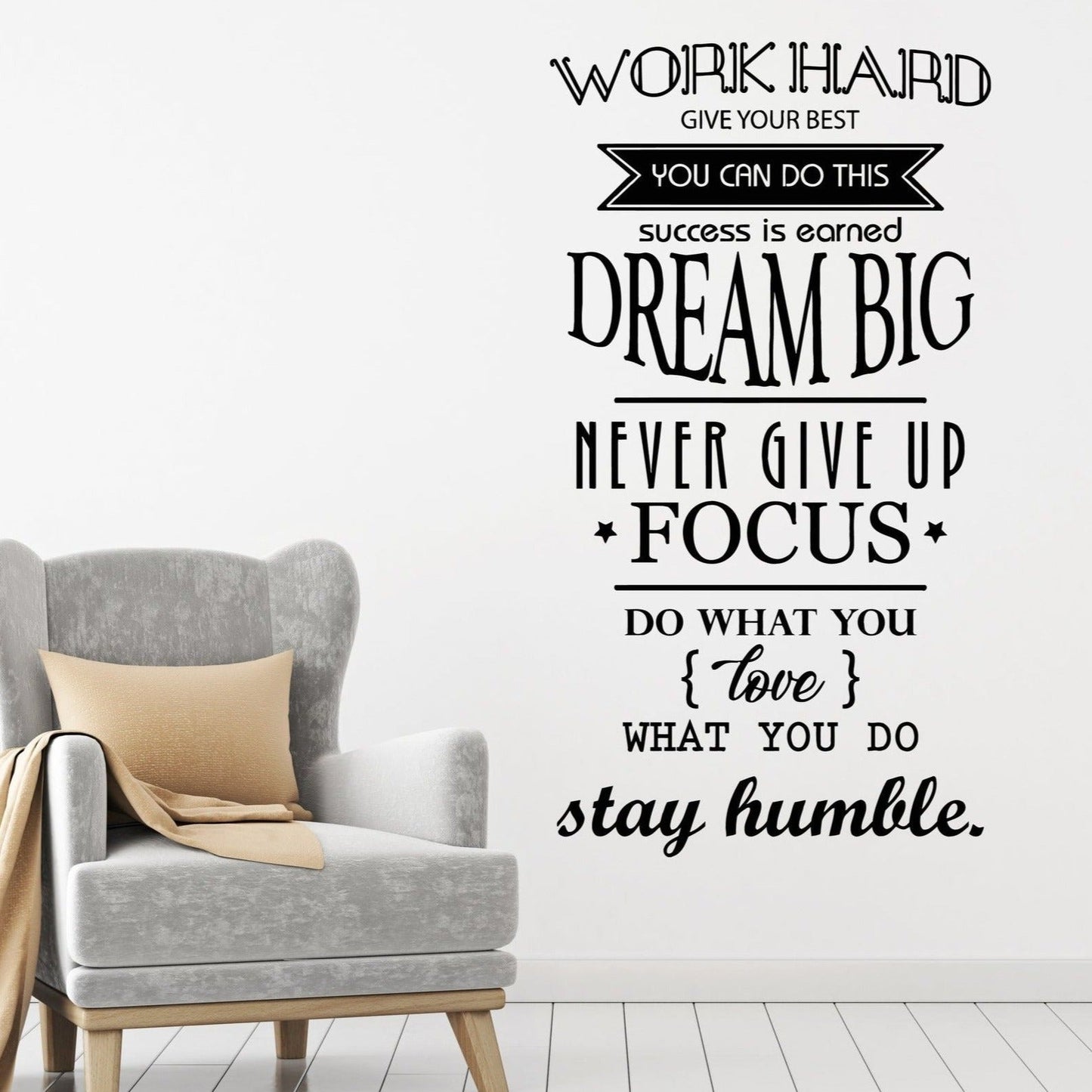 Vinyl Wall Decal Motivation Office Space Work Hard Dream Big Quote Words Decor Stickers Mural