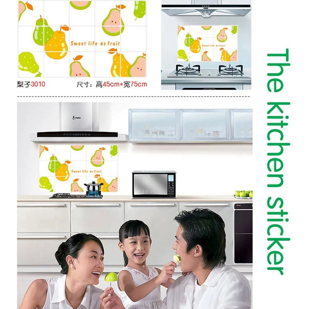 Pear Fruit Kitchen Decor Oil Proof High temperature Resistant Aluminum Foil Removable Tile Wall Stickers