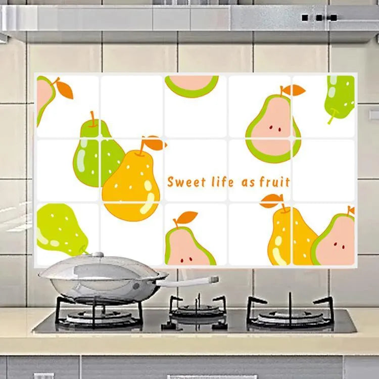 Pear Fruit Kitchen Decor Oil Proof High temperature Resistant Aluminum Foil Removable Tile Wall Stickers
