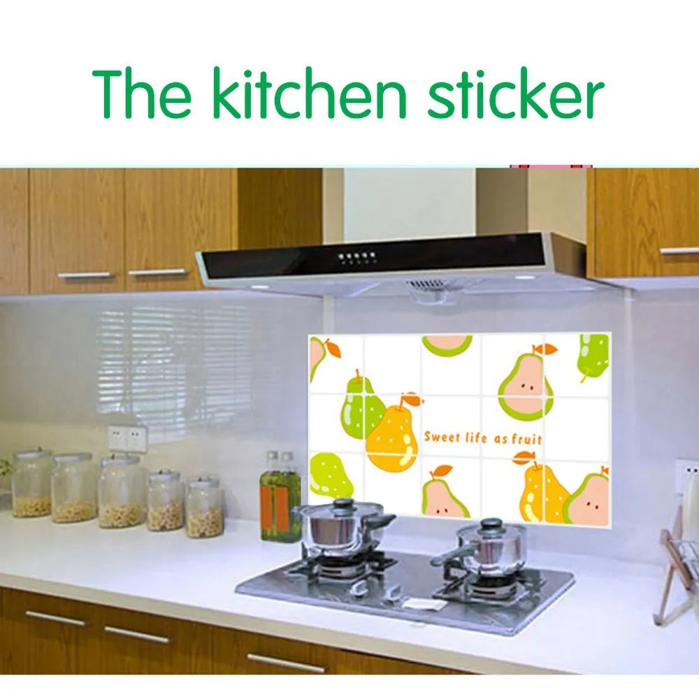 Pear Fruit Kitchen Decor Oil Proof High temperature Resistant Aluminum Foil Removable Tile Wall Stickers
