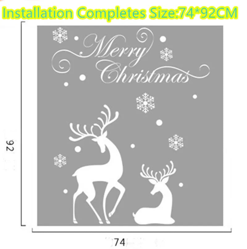 White Snow Reindeer Window Glass Door Removable Christmas Wall Sticker