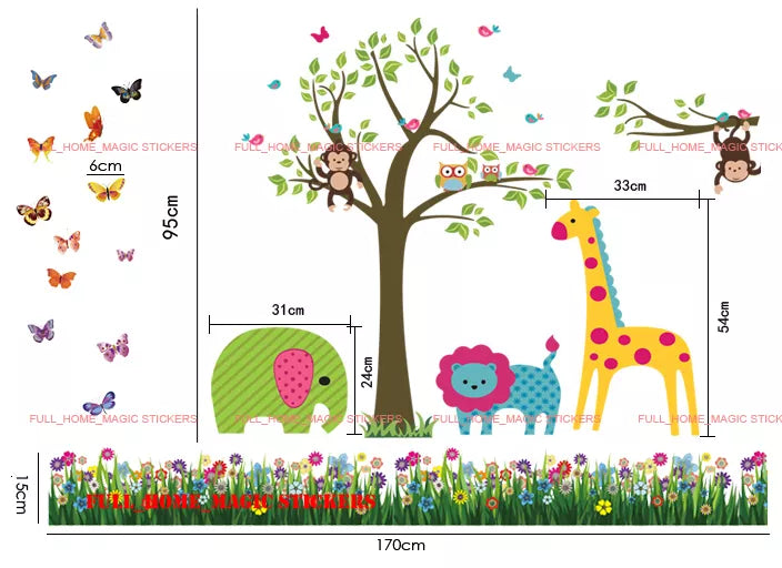 Monkey Owls Tree Jungle Animal Butterflies Wall Stickers Baby Nursery Kids Decal