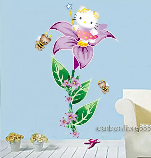 Large Hello Kitty Fairy Flower Wall Stickers Girls Decor Decals Vinyl Removable