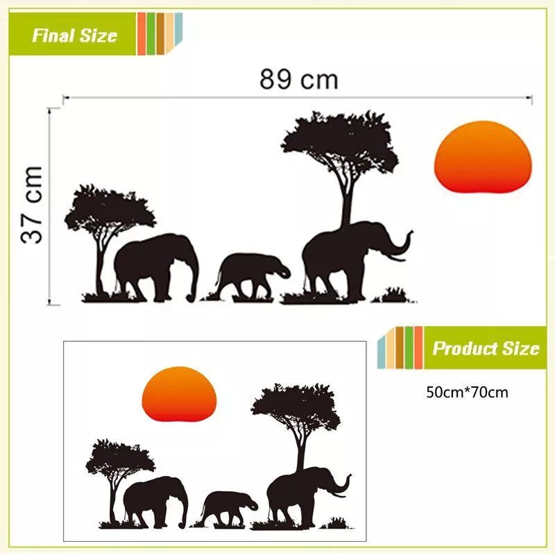 Elephants Family Tree Forest Sun Newest Creative Home Decal Wall Stickers
