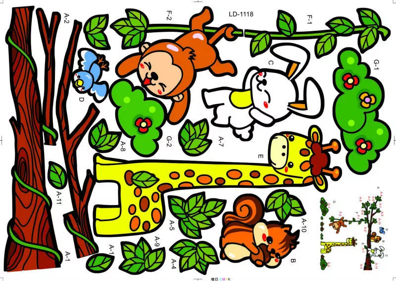 Giraffe Monkey Jungle wall Sticker Children;s Room Nursery Removable DM690003