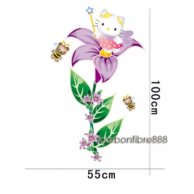 Large Hello Kitty Fairy Flower Wall Stickers Girls Decor Decals Vinyl Removable