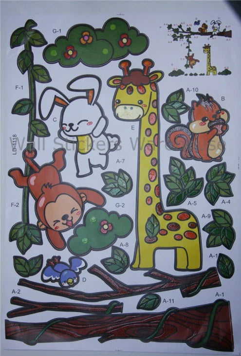 Giraffe Monkey Jungle wall Sticker Children;s Room Nursery Removable DM690003