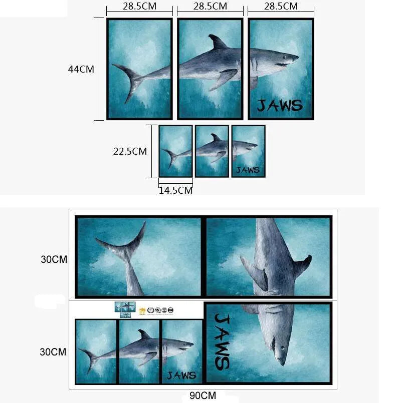 sAMHEZ HM92012 JAWS FRAME 3D DEEP BLUE SEA WALLSTICKER WALL STICKER